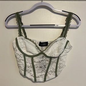 NEVER WORN with tags CIDER White Lace Corset with Green trim. Size M.